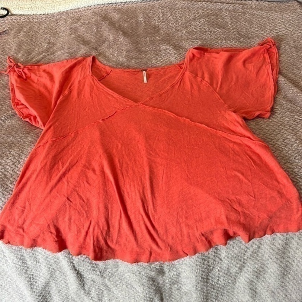 Free People Orange Short Sleeved Tee With Cold Shoulder And Ties NWOT